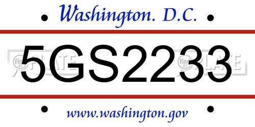5GS2233 District Of Columbia License Plate