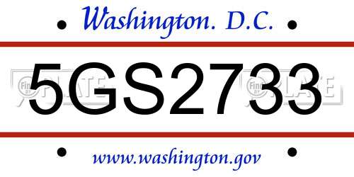5GS2733 District Of Columbia License Plate