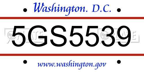 5GS5539 District Of Columbia License Plate