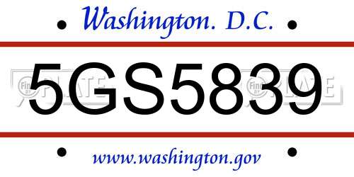 5GS5839 District Of Columbia License Plate
