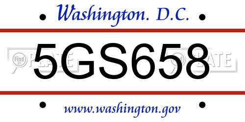 5GS658 District Of Columbia License Plate