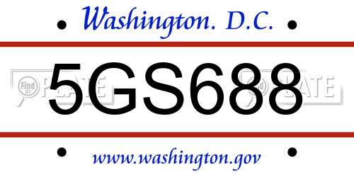 5GS688 District Of Columbia License Plate
