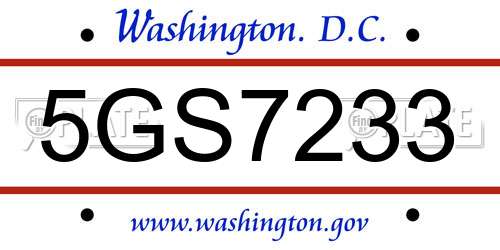 5GS7233 District Of Columbia License Plate