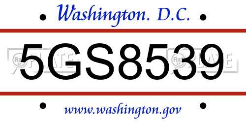 5GS8539 District Of Columbia License Plate