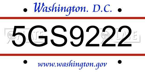 5GS9222 District Of Columbia License Plate
