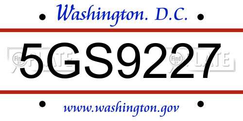 5GS9227 District Of Columbia License Plate
