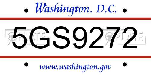 5GS9272 District Of Columbia License Plate