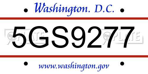 5GS9277 District Of Columbia License Plate
