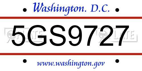 5GS9727 District Of Columbia License Plate