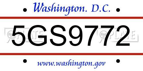5GS9772 District Of Columbia License Plate