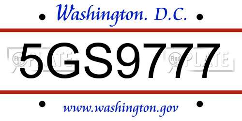 5GS9777 District Of Columbia License Plate