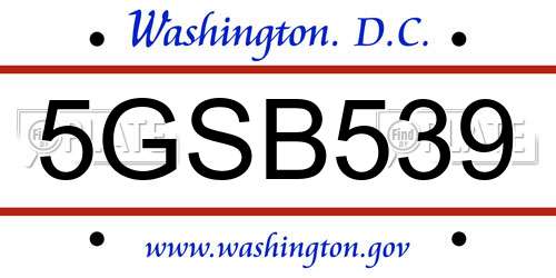 5GSB539 District Of Columbia License Plate