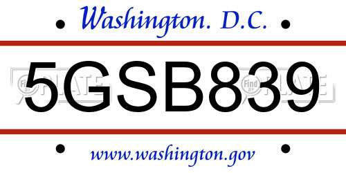 5GSB839 District Of Columbia License Plate