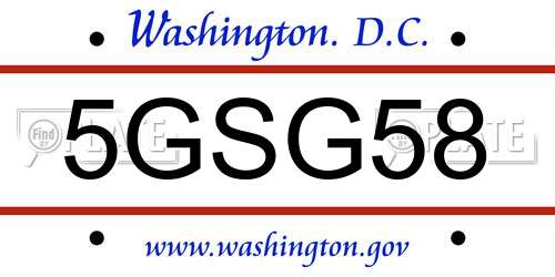 5GSG58 District Of Columbia License Plate