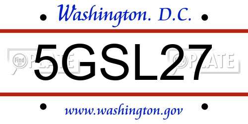 5GSL27 District Of Columbia License Plate