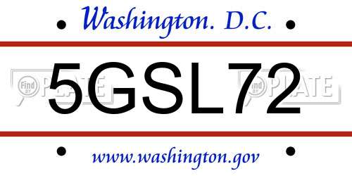 5GSL72 District Of Columbia License Plate