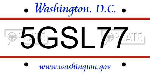 5GSL77 District Of Columbia License Plate