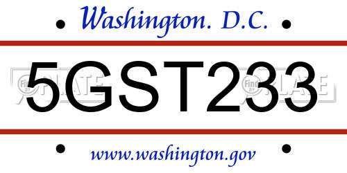 5GST233 District Of Columbia License Plate