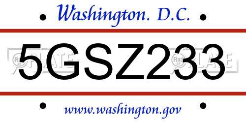 5GSZ233 District Of Columbia License Plate