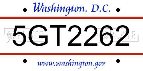 5GT2262 District Of Columbia License Plate