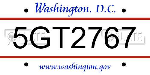 5GT2767 District Of Columbia License Plate
