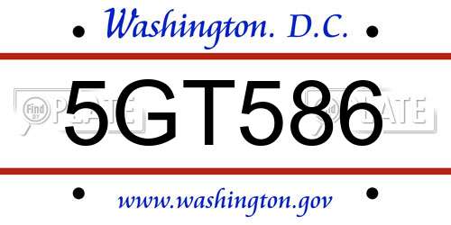 5GT586 District Of Columbia License Plate