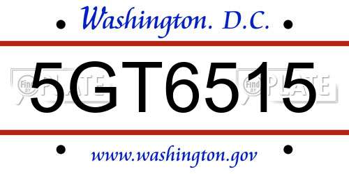 5GT6515 District Of Columbia License Plate
