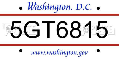 5GT6815 District Of Columbia License Plate