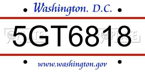5GT6818 District Of Columbia License Plate