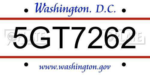 5GT7262 District Of Columbia License Plate