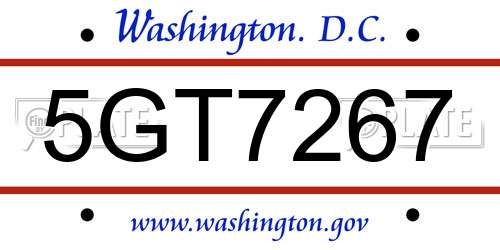 5GT7267 District Of Columbia License Plate