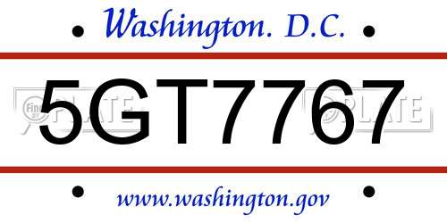 5GT7767 District Of Columbia License Plate