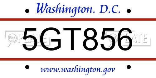 5GT856 District Of Columbia License Plate