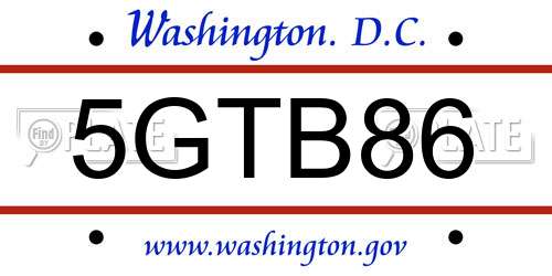 5GTB86 District Of Columbia License Plate