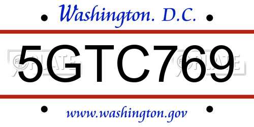 5GTC769 District Of Columbia License Plate