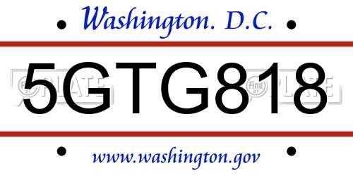 5GTG818 District Of Columbia License Plate