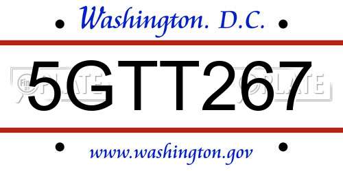 5GTT267 District Of Columbia License Plate