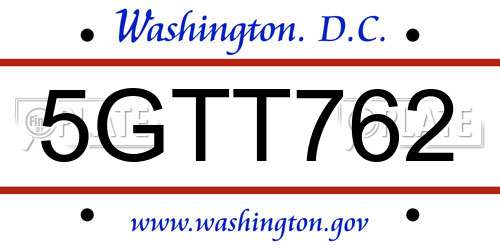 5GTT762 District Of Columbia License Plate