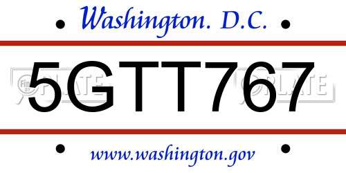 5GTT767 District Of Columbia License Plate