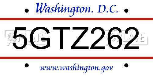 5GTZ262 District Of Columbia License Plate