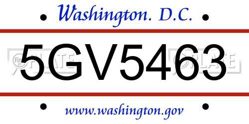 5GV5463 District Of Columbia License Plate
