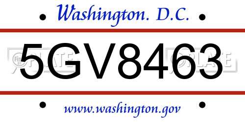 5GV8463 District Of Columbia License Plate
