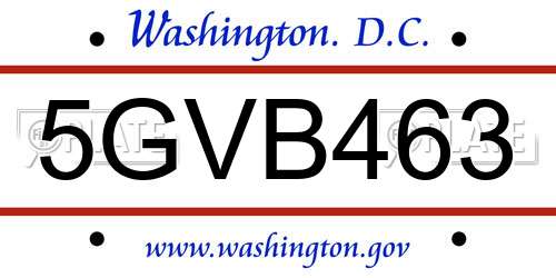 5GVB463 District Of Columbia License Plate