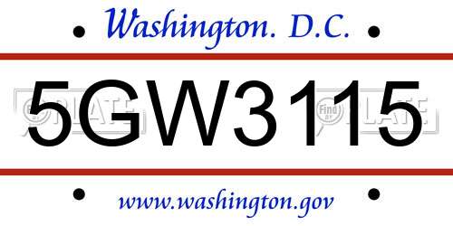5GW3115 District Of Columbia License Plate