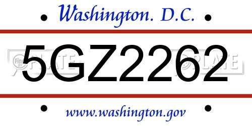 5GZ2262 District Of Columbia License Plate