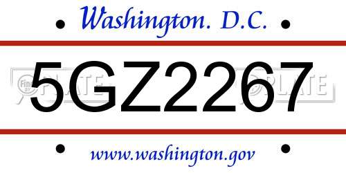 5GZ2267 District Of Columbia License Plate