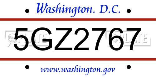 5GZ2767 District Of Columbia License Plate
