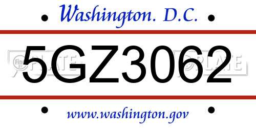 5GZ3062 District Of Columbia License Plate