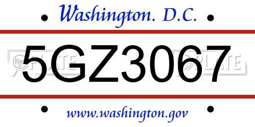 5GZ3067 District Of Columbia License Plate