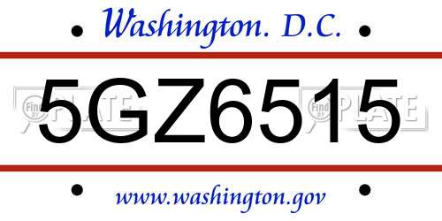 5GZ6515 District Of Columbia License Plate